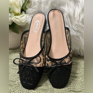 Women's Black Leopard Mesh Slip-On Mules